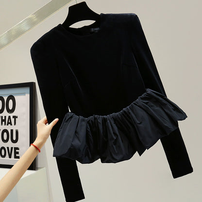 Velvet Peplum Long Sleeve Top 00110