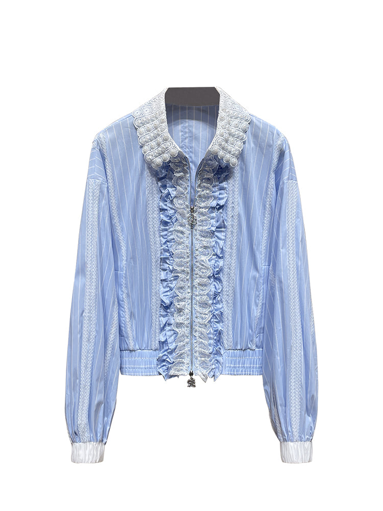 Lace Ruffle Zip Jacket 00211