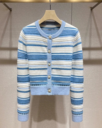 Blue Striped Cardigan with Bijou Botton 00029