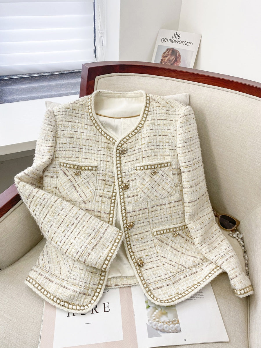 Ivory Chain Trim Tweed Jacket 00149