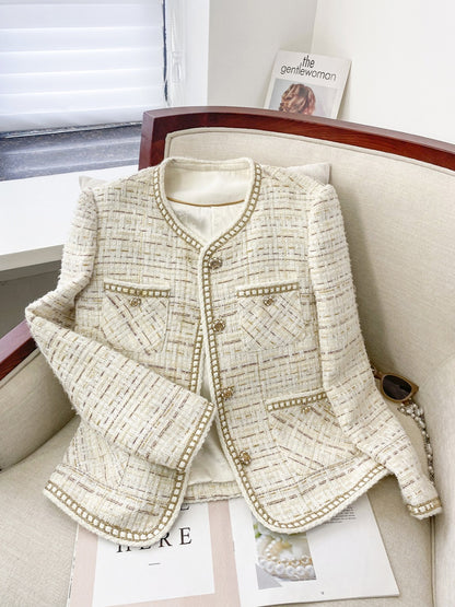 Ivory Chain Trim Tweed Jacket 00149