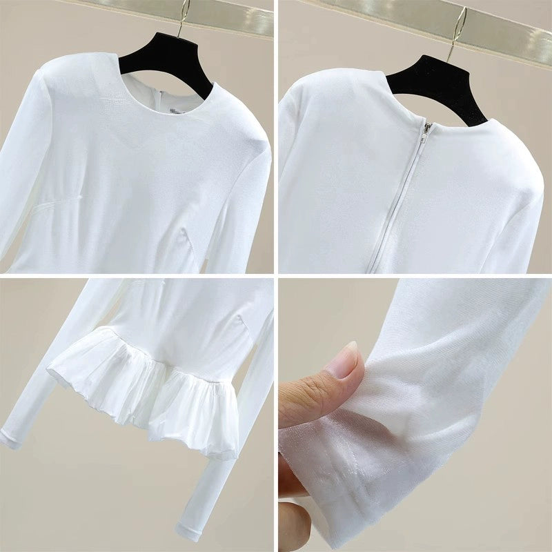 Velvet Peplum Long Sleeve Top 00110