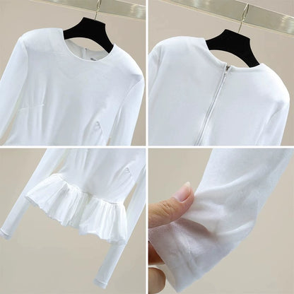 Velvet Peplum Long Sleeve Top 00110