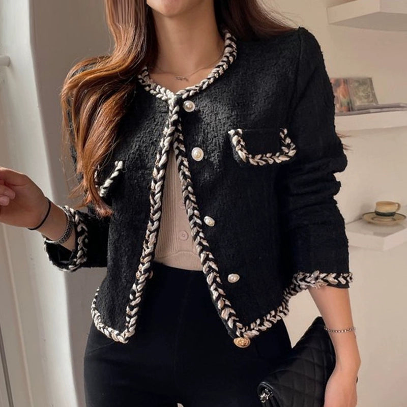 Round Neck Tweed Jacket with Pearl Buttons 00105