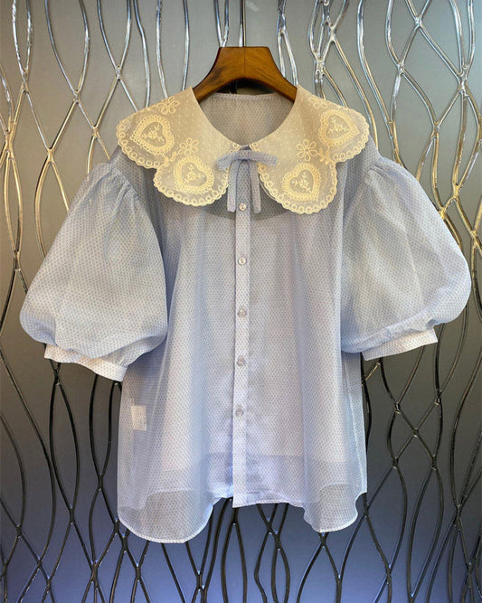 Romantic Heart Bib Collar Blouse 00228