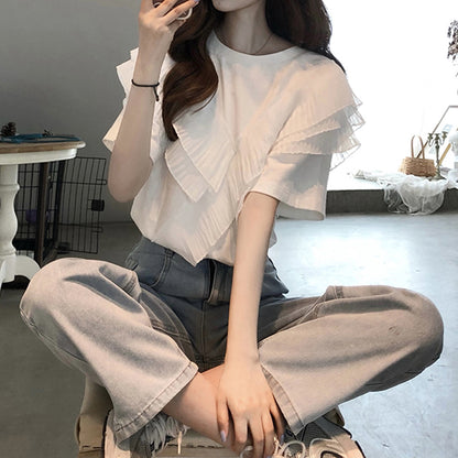 Diagonal Pleated Ruffle Tee 00213