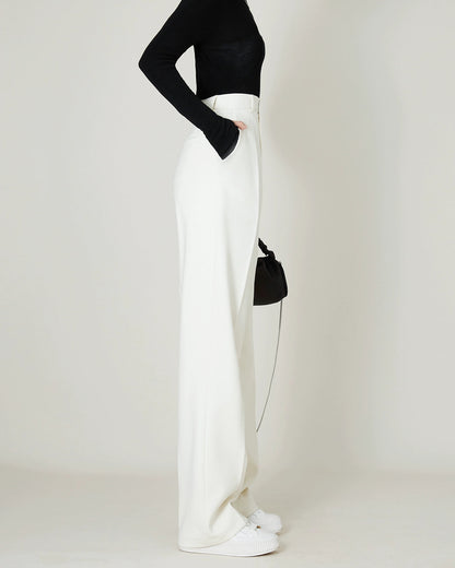 Wool-Blended High-Rise Wide Trousers 00494
