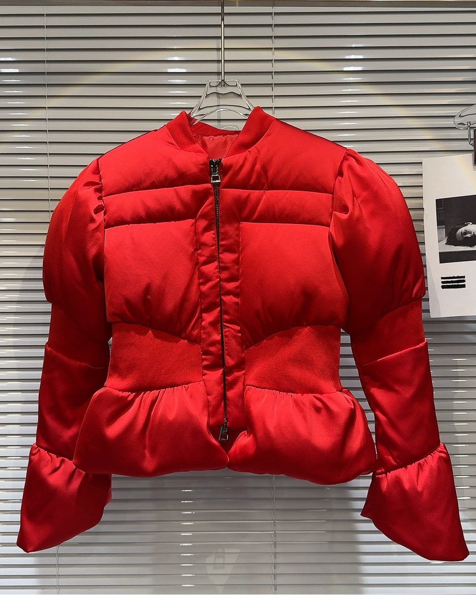 Satin Peplum Puff Jacket 00448