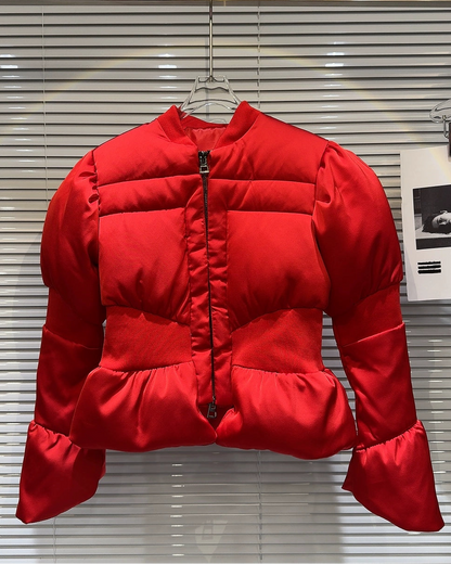 Satin Peplum Puff Jacket 00448