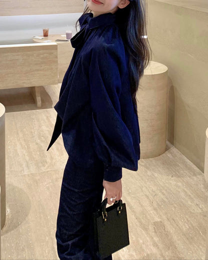 Grand Bow Denim Blouse 00239