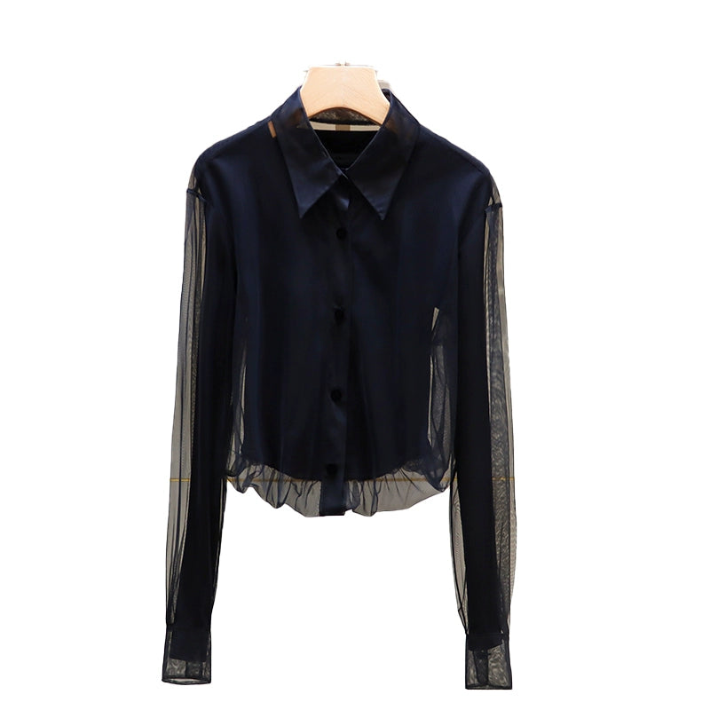 Black Tulle Long Sleeve Shirt 00133
