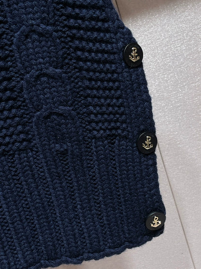 Navy Blue Anchor Botton Knit Vest 00023