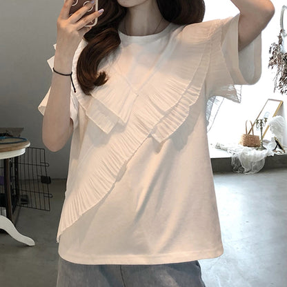Diagonal Pleated Ruffle Tee 00213