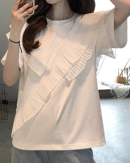 Diagonal Pleated Ruffle Tee 00213