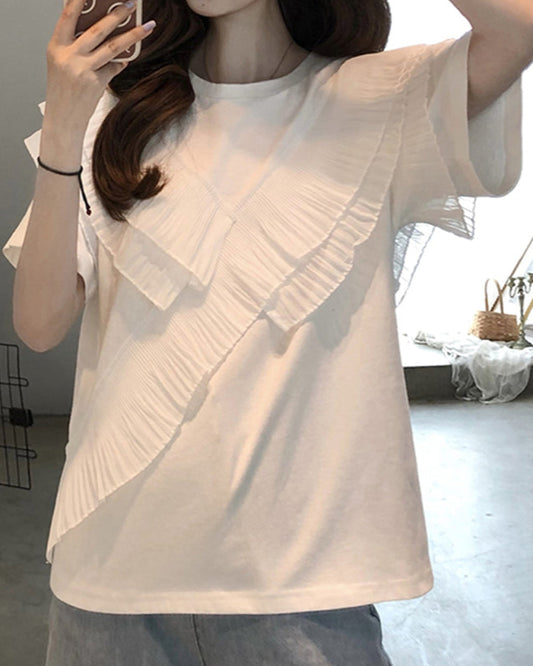 Diagonal Pleated Ruffle Tee 00213