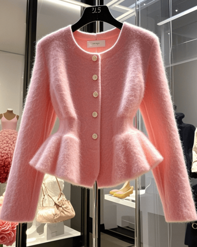 Pink Peplum Knit Cardigan 00352