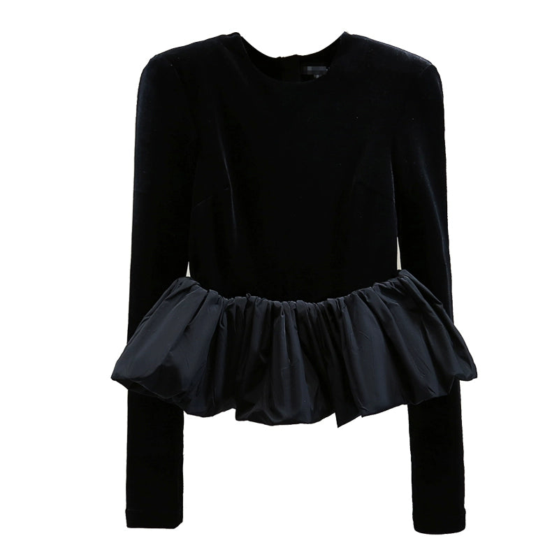 Velvet Peplum Long Sleeve Top 00110