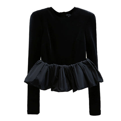 Velvet Peplum Long Sleeve Top 00110
