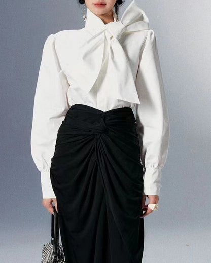 Couture-Inspired Exaggerated Bow Blouse 00160