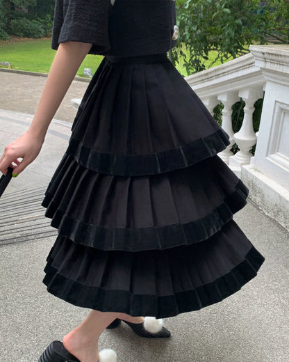 Mixed Texture Pleated Chic Skirt 00115