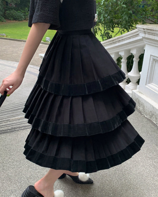 Mixed Texture Pleated Chic Skirt 00115