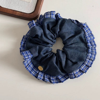 Blue White Plaid Denim Hair Tie 00130