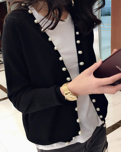 Elegant Pearl Accent Knit 00416