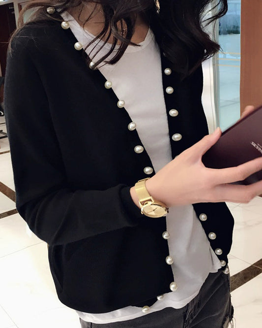 Elegant Pearl Accent Knit 00416