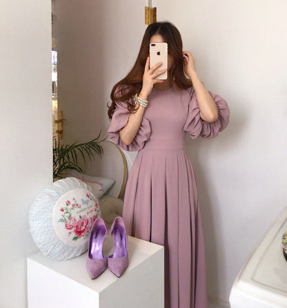 Ruffled Puff Sleeve Dress 00173