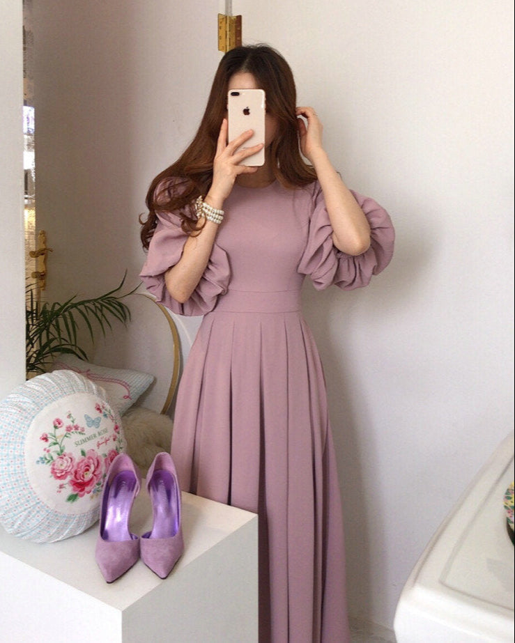 Ruffled Puff Sleeve Dress 00173