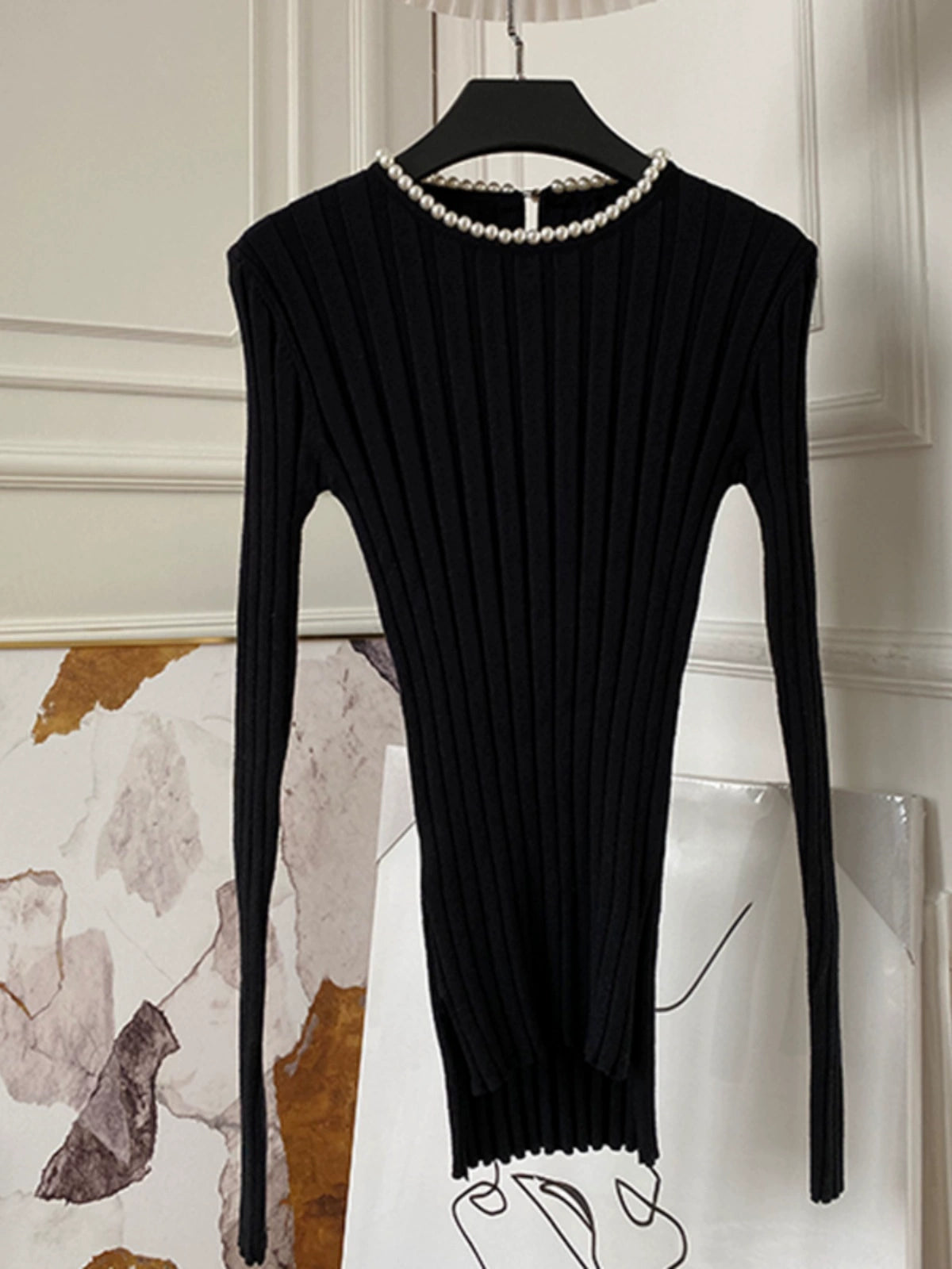 Long sleeve top with pearl 00084