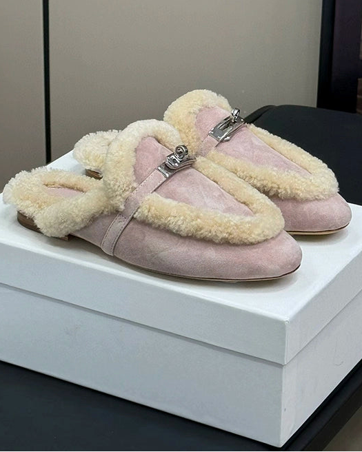 Teddy Leather Shearling Mules - Caramel Trim 00432