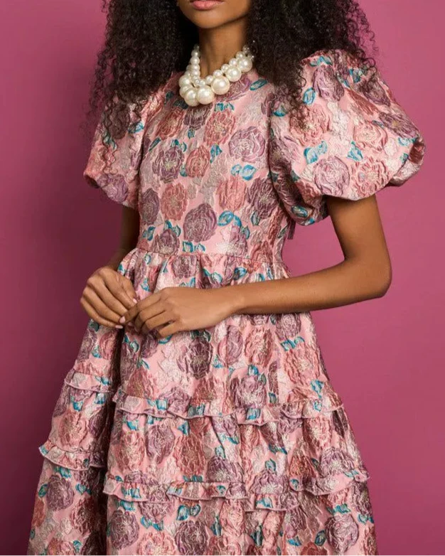 Puff Sleeve Flower Dress 00101
