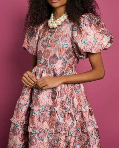 Puff Sleeve Flower Dress 00101