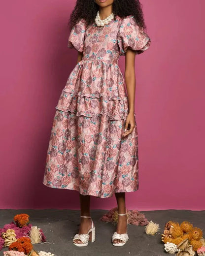 Puff Sleeve Flower Dress 00101