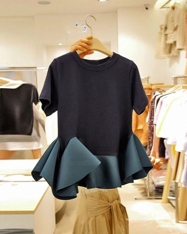 Flared Hem Peplum Tee 00215