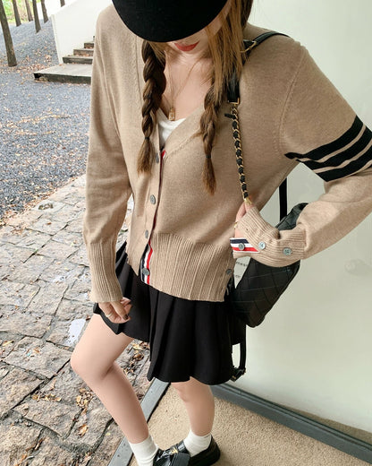 Preppy Style 4-Stripe Knit Cardigan 00574