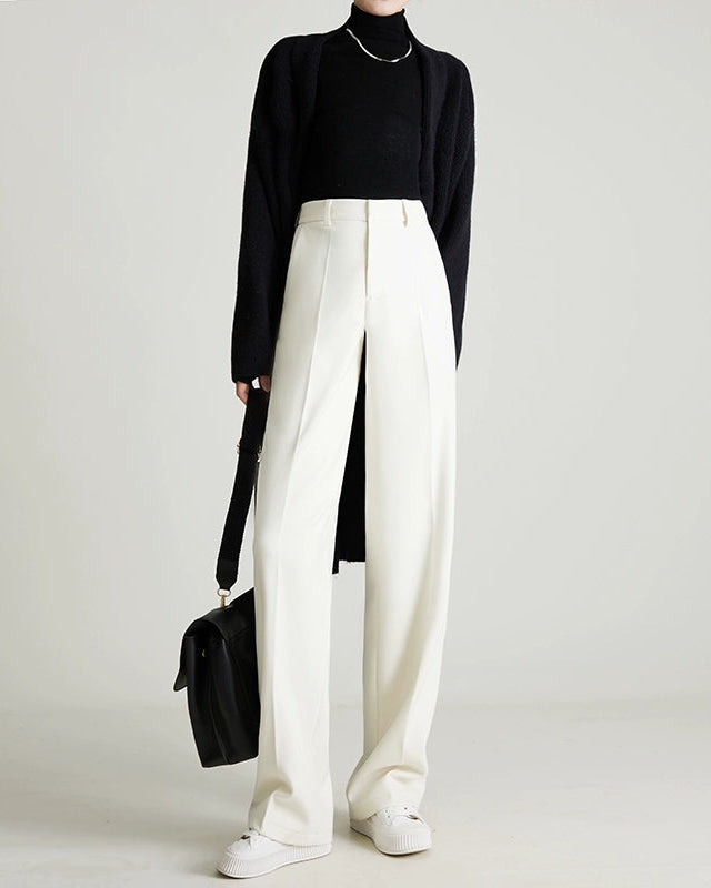 Wool-Blended High-Rise Wide Trousers 00494