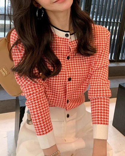 Chic Houndstooth Knit Cardigan 00426