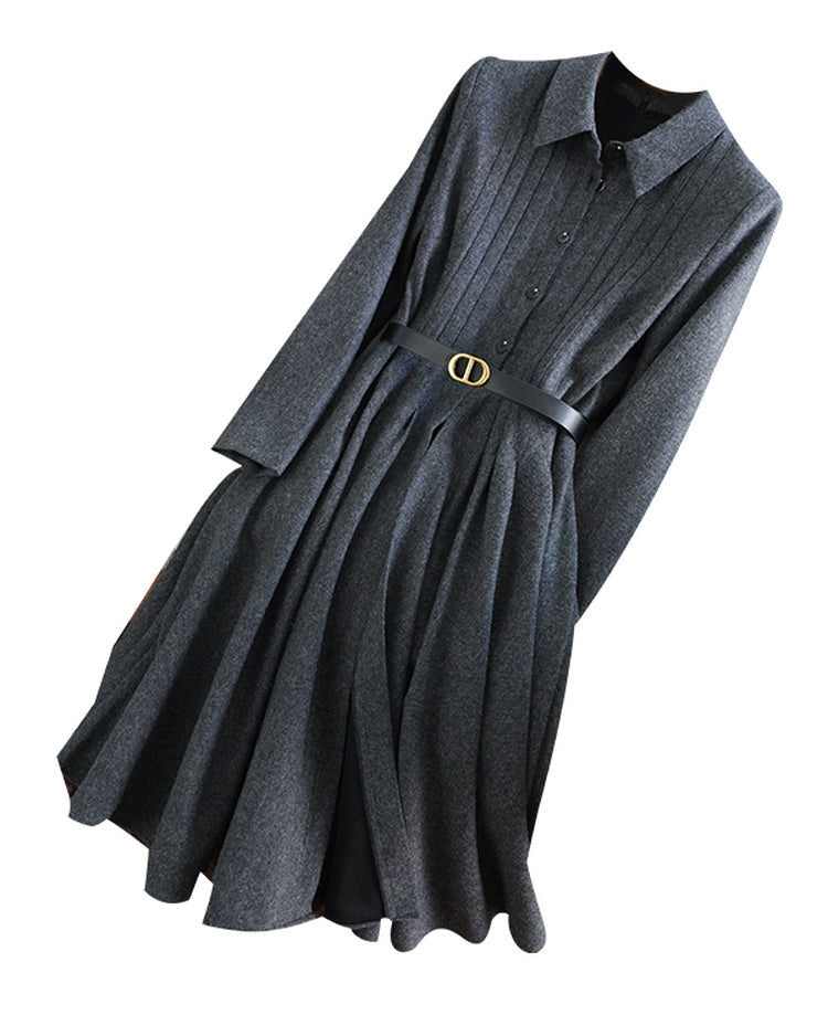 Elegant Wool Ribbed Knit Dress 00468