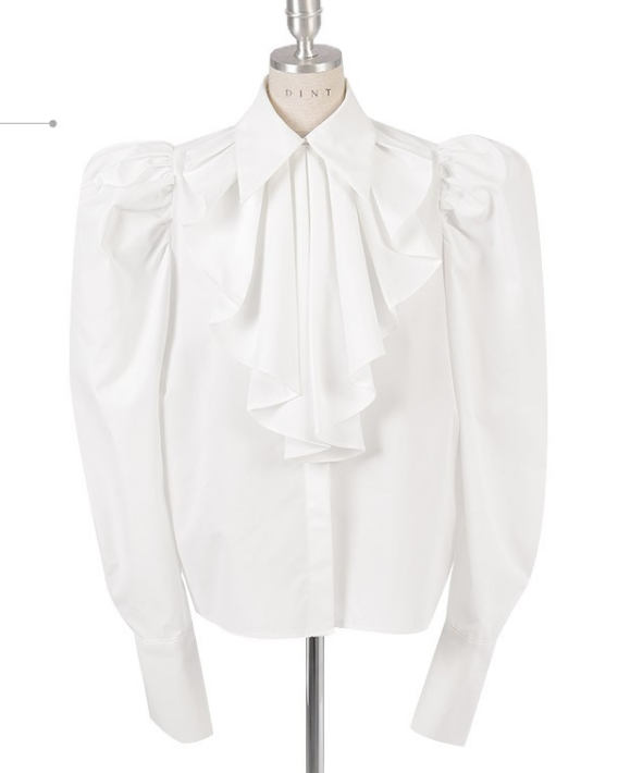 Puff Sleeve Pleated Bow Tie Shirt 00104