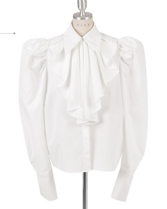 Puff Sleeve Pleated Bow Tie Shirt 00104