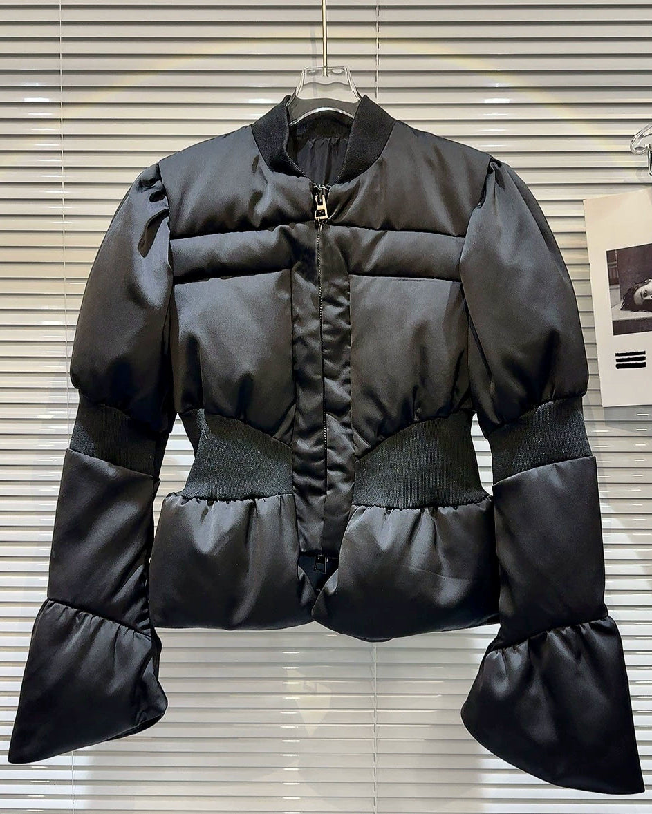 Satin Peplum Puff Jacket 00448
