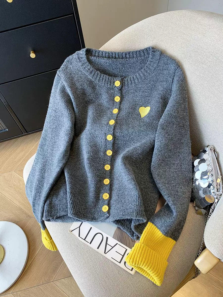 Heart Accent Knit Cardigan 00349