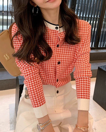 Chic Houndstooth Knit Cardigan 00426