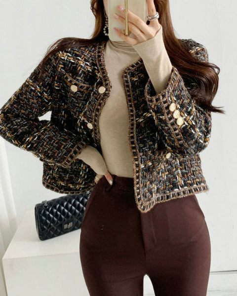Chocolate and Gold Accented Tweed Jacket 00175