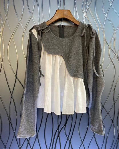Mixed Texture Long Sleeve Top 00089