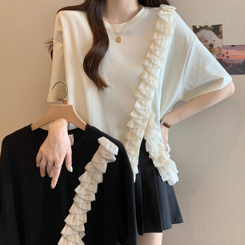 Asymmetrical Ruffle Ribbon Tee 00212