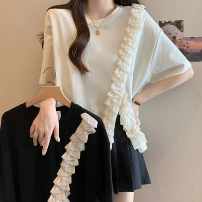 Asymmetrical Ruffle Ribbon Tee 00212