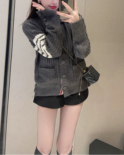 Chic Stripe Knit Cardigan 00447
